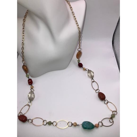 Multicolored Various Size/Shapes Beads Brass Chain 36.5" Necklace! - Picture 5 of 9